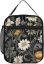 Insulated Lunch Bags for Women Reusable Lunch Boxes Black Floral Pattern Waterproof Tote Bag Lunch Cooler Bag for Work