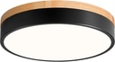 Modern LED Ceiling Light, Dimmable Wood Flush Mount Ceiling Lighting Fixture, 5CCT Round Wood Close to Ceiling Lamp for Kitchen Hallway Bathroom Office Laundry Room Entryway Nursery(Black& 11.81 in)