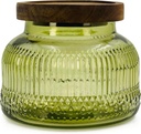 Decorative Green Glass Jar with Airtight Wooden Lid 25.4 oz, Wide Mouth Vintage Kitchen Food Storage Container for Cookie Candy Honey Flour Spice Coffee Tea, Home Decor Sand Candle Holder Vase