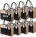 8 Pcs Large Burlap Tote Bags with Handles Jute Bridesmaid Gift Tote with Ribbons and Front Pocket 16.54 x 12.6 x 5.51 Inches Blank DIY Shopping Bags Bulk for Women Beach Wedding Picnic Work Travels