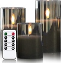 GenSwin Glass Flameless Candles with Remote Battery Operated Flickering LED Pillar Candles Real Wax 3D Wick for Wedding Festival Home Decoration(Gray,Pack of 3)