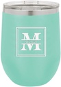 Executive Gift Shoppe | Split Monogram 12 Ounce Teal Insulated Stemless Wine Glass