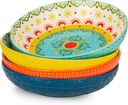 Signature Housewares Morocco 36 OZ Shallow Dinner Bowls/Deep Plates Perfect for Spaghetti and Salads - Set of 4 - Large Ceramic Bowls - Colorful Handpainted Pasta Bowls -