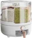 Grain Dispenser, 360° Rotating Food Dispenser Grain Storage Container Rice Storage Container Round Cereal Dispenser with 6 compartments for Home (Medium)