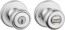 Kwikset Tylo Entry Door Knob with Lock and Key, Secure Keyed Handle Exterior Doorknob, Front Entrance and Bedroom, Satin Chrome, Pick Resistant SmartKey Rekey Security