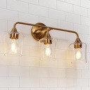 KSANA Gold Bathroom Light Fixture, 3-Light Vanity Light Over Mirror, Modern Glass Wall Sconce with Electroplated Antique Brass Finish