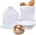 Reusable Bread Bags for Homemade Bread with TPU Lining & Proofing Bowl Cover, Organic Cotton Sourdough Bread bags for Baker Lovers (stripe)