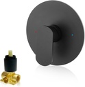 Black Shower Handle Matte Black Single Function Round Shower Mixer Valve Kit Wall Mount Shower Faucet Rough-In Valve Bathroom Trim Kit