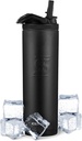 Ice Shaker Insulated Stainless Steel Sports Bottle | 20 oz, Black | Stays Cold for 24+ Hours | Flip Up Sport Straw | Odor-Free Bottle for Protein Shakes, Water, Intra-Workout