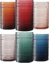 Khen Plastic Hobnail Drinking Highball Glasses Set of 6 Neutral Tones Cups 14oz, Shatterproof & Unbreakable Acrylic Beaded Design, BPA-Free, Dishwasher Safe Indoor/Outdoor Drinkware Water, Cocktails