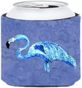 Caroline's Treasures 8873CC Flamingo On Slate Blue Can or Bottle Hugger Cooler Washable Drink Sleeve Collapsible Beverage Insulated Holder, Can Hugger, Multicolor