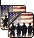 Armed Forces Day American Print Pot Holder Set of 2 Kitchen Heat Resistant Thickened Hot Pads with Loop Waterproof Potholders for Microwave Cooking Baking Oven BBQ 8 x 8 Inch