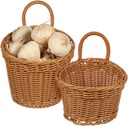 Luxshiny 2pcs Hanging Woven Storage Baskets Wall Mount Basket Organizer Wicker small Baskets for Kitchen Garlic Ginger, Plastic Decorative Boho Basket, 6.88x6.10x5.11in