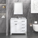 wonline 36" Bathroom Vanity Cabinet and Man-Made Stone Countertop Combo Undermount Ceramic Vessel Sink Chorme Faucet Drain with Mirror Vanities Set in White