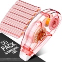 50 Pack Double Sided Tape Bulk, Glue Tape Roller 0.3 Inch × 26.25 ft Adhesive Dot Roller Applicators for Journaling Scrapbook Supplies Crafts Gift Wrapping(Pink)