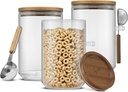 JoyJolt Holden 32oz Stackable Glass Storage Containers with Lids and Scoops, Airtight Food Canister Set of 3 w/Acacia Wood Lids, Round Stacking Pantry and Kitchen Containers w/Scoop | Clear