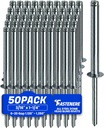 Fastenere Pop Rivets 3/16" x 1-1/4" (50 pcs) Aluminum Body Steel Mandrel, Heavy Duty, Open End, Low Carbon, Dome Head Blind Rivets, Corrosion Resistant & High Shear Strength, 6-20 Gap 1.126" - 1.250"