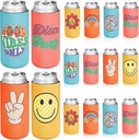 Preboun 16 Pcs Retro Bachelorette Party Can Coolers Hippies Groovy Party 70s Disco Decorations Theme Beverage Sleeves Insulated Beer Shower Cans Holders for Bridal Shower Groovy Hippies Party Supplies