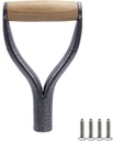 Shovel D Grip Handle, Metal Iron Y Grip Shovel Replacement Spade Handle with Wooden Grip for Garden Outdoor Digging Raking Tool, 1.22inch Inner Diameter, Silver