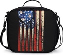 Nerxy Baseball Lunch Bag,Golde American Flag Sport Ball Insulated Tote Reusable Washable Thermal Cooler Summer Picnic Working Picnic Beach Sporting School Food Carrier for Men Women Teens Boys