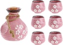 Sake Set Sake Set Cups 7 Pieces Ceramic Hand Painted Sake Set, Include 1 Sake and 6 Cups, Thread Sake Set, Japanese Pottery Hot Saki Drink Kit(A)