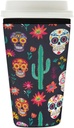 Mexican Sugar Skulls Cactus Reusable Iced Coffee Sleeve Neoprene Insulated Drink Holder, Washable Anti-Slip Cold Cup Sleeve for Tumblers Bottles Glasses 26-28oz