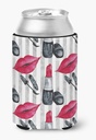 Caroline's Treasures BB7512CC Watercolor Lipstick and Grey Stripes Can or Bottle Hugger Cooler Washable Drink Sleeve Collapsible Beverage Insulated Holder, Can Hugger, Multicolor