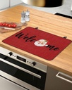 Christmas Countertop Burners Protection Mats for Kitchen, Santa Claus Welcome Linen Texture Red Rubber Stove Top Cover Mat, Heat Proof Mats Cooktop Cover for Counter Dish Drying Mat, 36"x21"