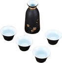 Refineness Sake Set, 5Pcs Set Japan Style Porcelain Vintage Ceramic Pot Liquor Spirits Cups Set Kitchen Dining Bar Drinkware Japanese Style Sake Wine Set/Red/One Size(Black)
