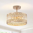 12 Inch Crystal Chandelier Gold Ceiling Light Modern Semi Flush Mount Ceiling Light Round Hallway Lighting Fixtures Chandeliers for Bedroom Entryway Foyer Kitchen Laundry Room (Gold)