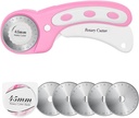 45mm Rotary Cutter with 5pcs Extra Blades, Ergonomic Handle Rolling Cutter with Safety Lock for Fabric, Leather, Crafting, Sewing, Quilting, Fabric Rotary Cutter Perfect for Left & Right Hand(Pink)