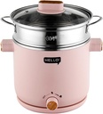 HELLO Electric Multi Cooking Pot 1.5L with Steamer, Portable Cooker for Ramen, Shabu-Shabu, Noodles, Soup, Frying | Stainless Steel, Pastel Pink