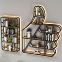 Wine Rack Wall Mounted with Led Light, Multifunctional Metal Storage Rack, Without Assemble Bar Liquor Bottle Display Shelf,Thumbs up Sign, for Bar Wine Cellar Decorate(Gold/Black)(Night)