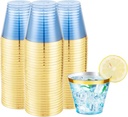 LUODA 150 PCS Blue Plastic Cups,9oz Clear Disposable Cups with Gold Rim, Old Fashioned Tumblers Gold Rimmed Plastic Cups for Any occasion: Weddings, Parties, Business Events