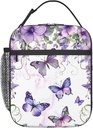 Butterfly Lunch Box for Women Girls,Purple Flower Insulated Bag for Student,Floral Reusable Thermal Insulation Cooler Tote Bags for School Work Picnic Camping Outdoor,Gifts