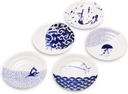 Mino Ware Japanese Porcelain Small Plate Set, 5 Cat Motif Designs, 6.3 in Appetizer and Side Dish Plates, Made in Japan