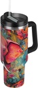 ATTX 40 oz Paisley Elephant Tumbler with Handle, Double Wall Vacuum Stainless Steel Tumbler with Straw, Insulated Travel Coffee Mug#26