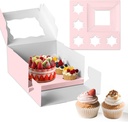 Pink 1+5 paper box 10pcs Bakery Boxes with Window,Stackable Cake and Cupcake Carriers, for Birthdays & Parties (Pink, 1+5(10Pack))