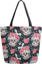 Chic Extra Large Shoulder Grocery Tote Bag, Day of The Dead Sugar Skull Cactus Floral Canvas Reusable Handle Bags for Men Women Gym Weekender Picnic Beach Travel Home Storage Market Shopping