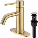 TRUSTMI Single Hole Brushed Gold Bathroom Faucet, Modern Brass Faucet for Bathroom Sink, 6" Deck Plate and Overflow Pop Up Drain Include