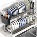 Stainless Steel Over Sink Dish Drying Rack with Chopstick Rest Narrow Dish Racks for Kitchen Counter Sink Drying Rack for Apartments, Homes Load Capacity 40kg(Gray,40 * 16 * 26cm)