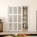 Sliding Closet Door, 60"×80"(Double 30"), Double Frosted 3 Panel Glass Sliding Door, Hardware Include, Pre-Drilled Door Panel Need to Assemble, MDF, White