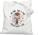 Funny 'I'm Fine Everything is Fine' Mental Health Awareness Canvas Tote Bag for Women, Counselor & Therapist Retro Graphic Gift