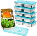 6 Pcs Stainless Steel Bento Boxes 2 Compartments Food Storage Containers Divided Meal Prep Lunch Box Reusable Snack Container with Leakproof Lids for Adults 30 oz Dishwasher Safe