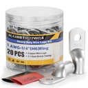 haisstronica 10pcs 1 AWG - 1/4"" (M6) Tinned Copper Battery Lugs, Heavy Duty Copper Wire Lugs with 10pcs 3:1 Adhesive Heat Shrink Tubing, 1 Gauge Wire Lugs, Tinned Copper Battery Cable Ends