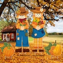 Geetery 4 Pieces Thanksgiving Outdoor Decorations Fall Yard Stake Scarecrow Pilgrim Pumpkins Porch Sign with Stake Autumn Harvest Garden Decor for Outside Lawn Decoration 32.28 x 10.47 Inch(Scarecrow)