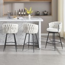 BFZ Bar Stools Set of 3 for Kitchen Counter, 26 inch Modern Fabric Counter Height Barstools, 360° Swivel Bar Chairs Stools with Woven Back and Footrest for Bar, Kitchen Island