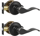 Leydebong 2 Pack Oil Rubbed Bronze Wave Handle, Keyless Passage Door Hardware Knob Lever, Reversible for Left and Right Handed Door, Non-Locking Lever Set for Corridor/Hall/Closet/Wardrobe