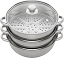 Stainless Steel Steamer Pot 3 Tiers Stackable Steam Cooker with Glass Lid Food Cookware for Induction Cookers Electric Furnaces Gas Stoves 28CM