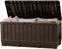 Keter Kentwood 92 Gallon Resin Deck Box-Organization and Storage for Patio Furniture Outdoor Cushions, Throw Pillows, Garden Tools and Pool Floats, Brown